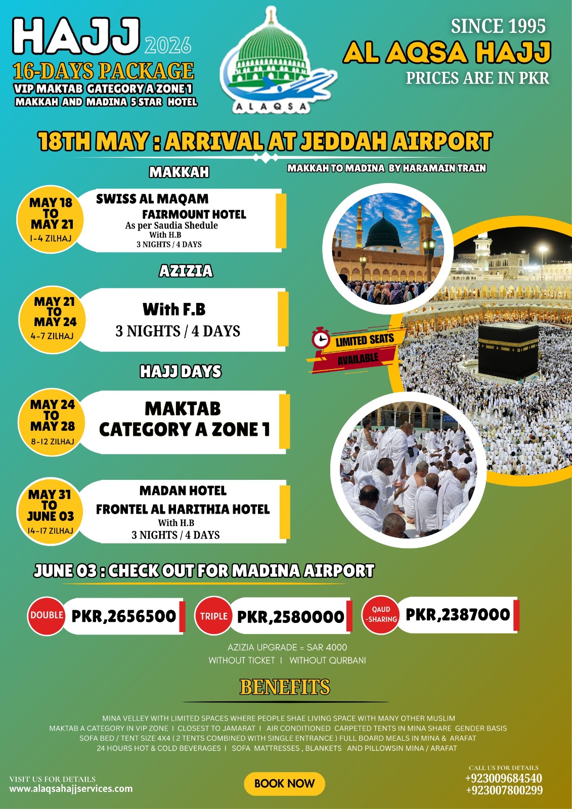 Al-Aqsa 16 days Hajj 2026 package details